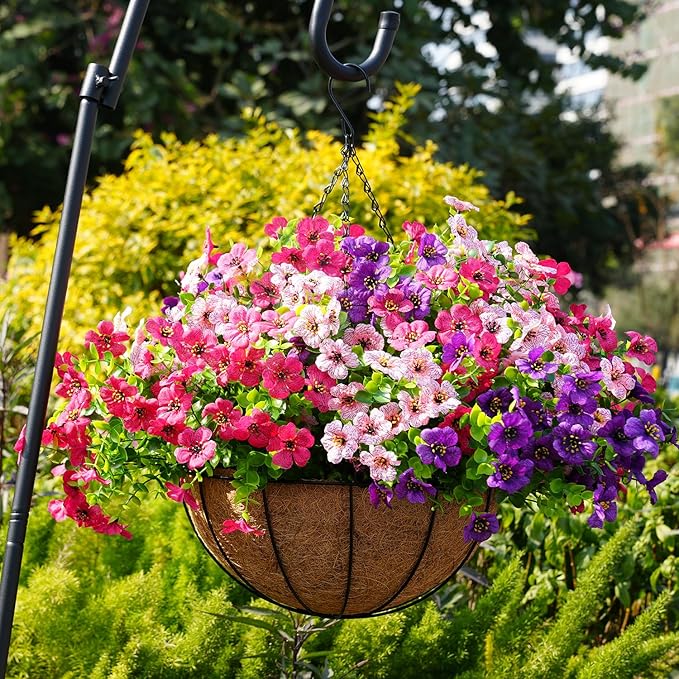 Artificial Flowers for Outdoor, UV Resistant Fake Silk Flowers, Realistic Faux Plants for Outside Indoor Porch Patio Window Box Planter Home Decor (20, Pink)