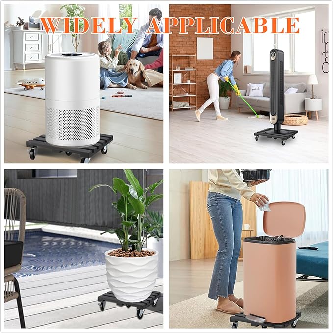 2 Pack Plant Stand with Wheels, 12" Rolling Plant Stand 264 LBS Heavy Duty Wooden Square Plant Caddy with Metal 360° Lockable Caster Wheels for Outdoor Indoor Large Plant Pots, Flower Pot, Patio-Black