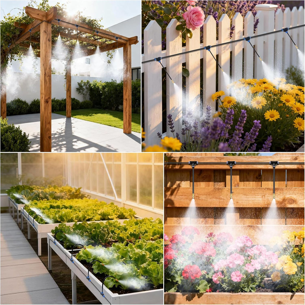 Thiswing 200FT 360° Adjustable Irrigation System for Garden | 1/4" Tubing, Automatic Watering Misting System with 36 Nozzles, Sprinkler for Garden, Yard, Lawn and Outdoor Plants