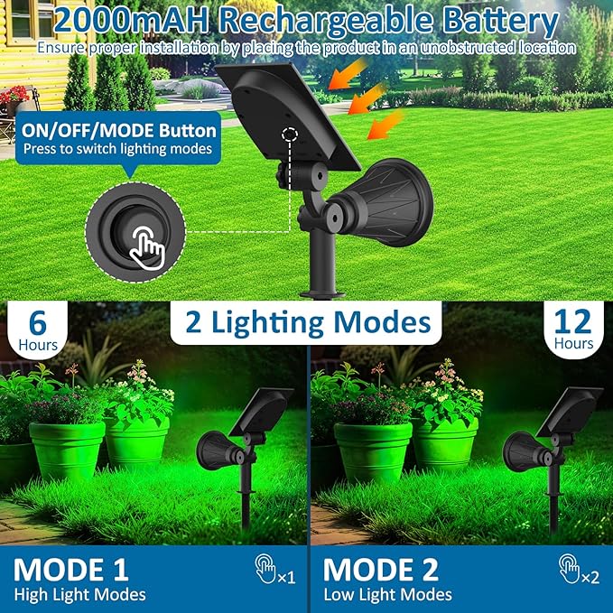 T-SUNUS Green Solar Spot Lights Outdoor 2 Pack, IP65 Waterproof Garden Spotlights Auto On/Off for St Patricks Day Halloween Christmas, Security Landscape Spotlight for Tree Patio Yard Driveway Pond
