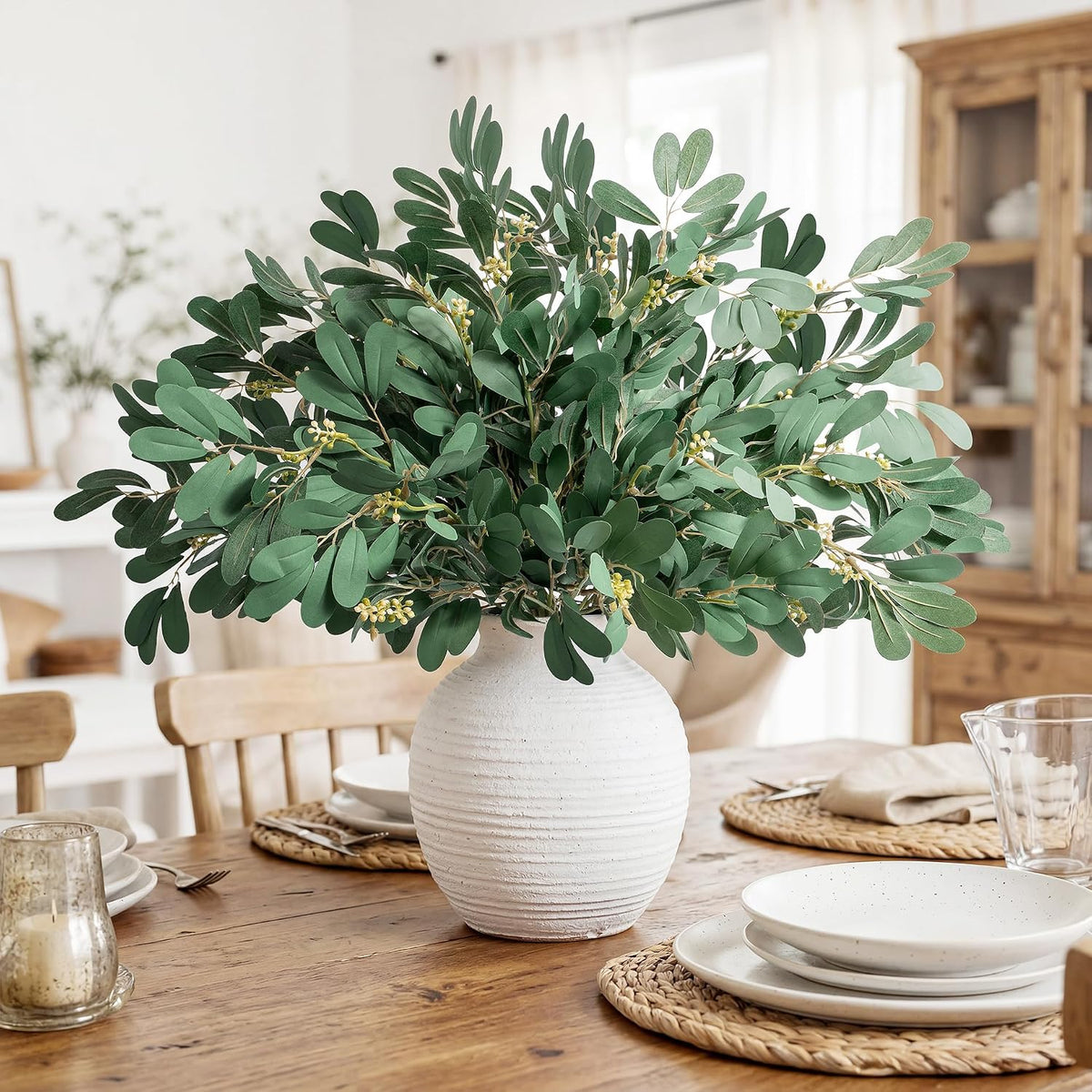 artificial eucalyptus stems, 18.5" realistic fake greenery branches, main product view