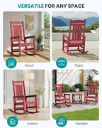 SERWALL Oversized Outdoor Rocking Chair, All-Weather Patio Rocking Chair, HDPE Porch Rocker for Adults, Red
