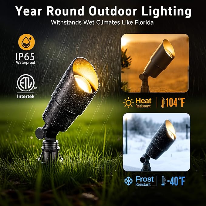Gardenreet Solid Brass Spot Lights - Black Low Voltage Landscape Spotlight Outdoor, 12V LED Uplights Wired, Waterproof Electric for Patio Wall with 5000K Daylight MR16 Bulb (6 Pack)