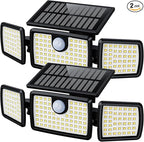 MIHANI Solar Flood Lights Outdoor, 2500LM Motion Sensor Security Lights with 270° Wide Angle, IP65 Waterproof, 3 Heads Solar Outdoor Lights for Patio, Yard, House, Garage (Non-Remote, 2 Pack)