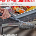 Alpha Grillers Grill Brush. Rust Proof Bbq Cleaning Scraper Accessories. Safe Stainless Steel Wire Bristle Grilling Cleaner Tools for Outdoor Barbecue Set, Incl Gas, Charcoal, Weber. Grill Brushes