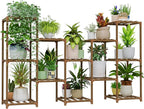 Bamworld Large Plant Shelf Outdoor Wood Plant Stand Large Rack for Living Room Patio, Balcony and Garden
