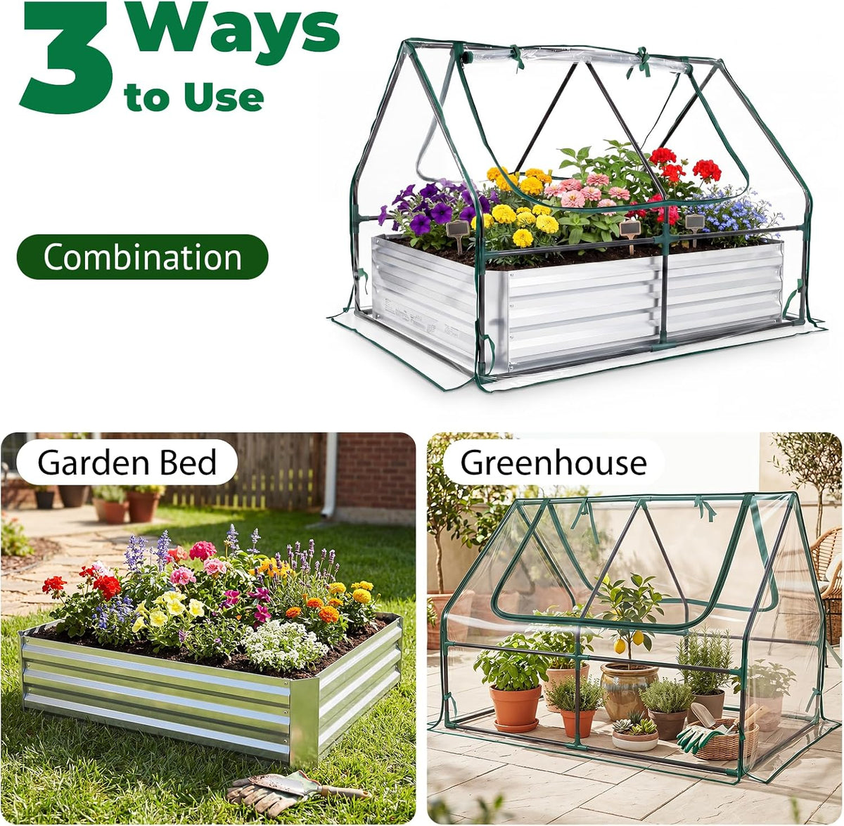 giantexuk raised garden bed with greenhouse, 2 in shown in use