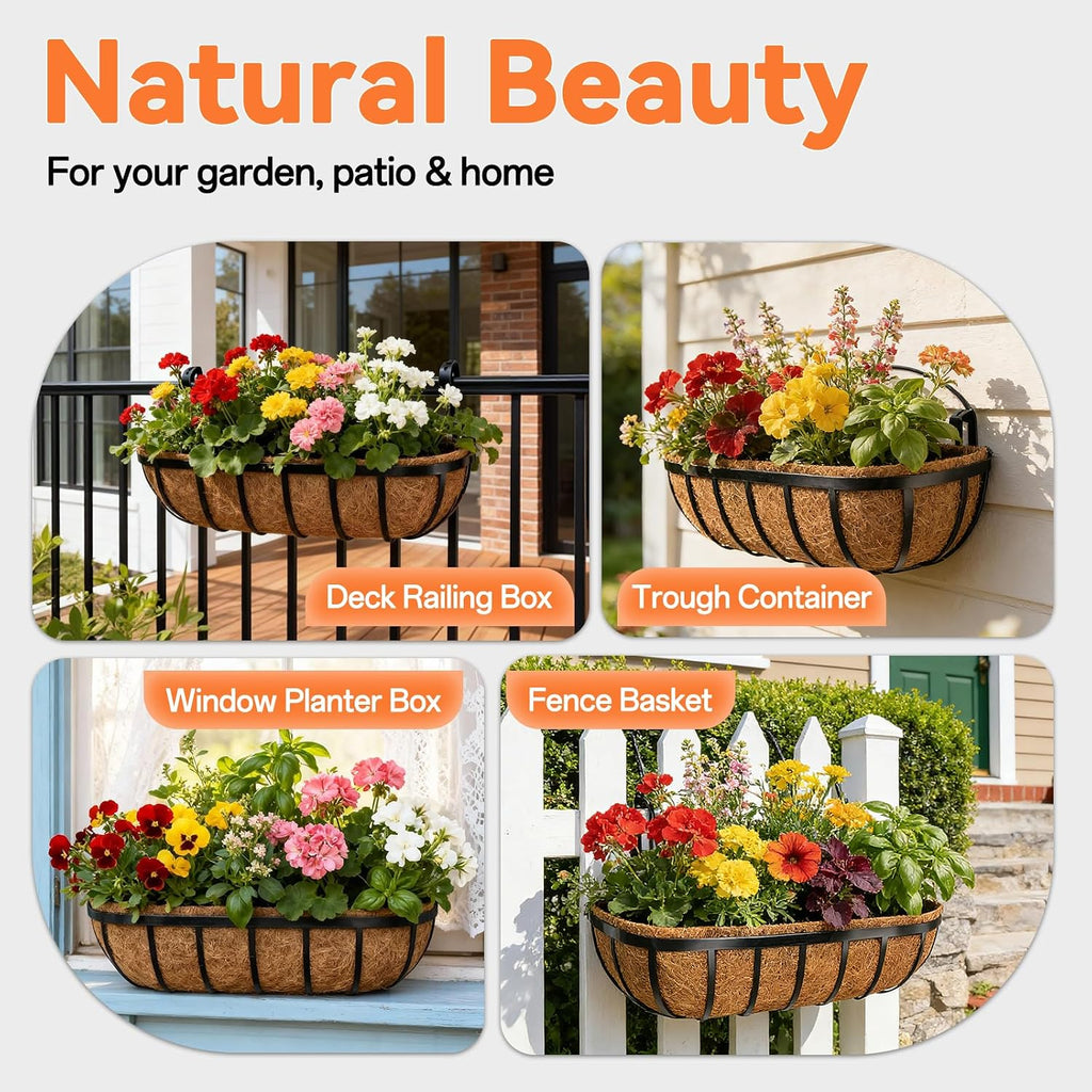 Halatool 30" Coco Liners for Planters, 3Pcs Coconut Liners for Window Boxes | 100% Natural Coconut Fiber, Replacement Liner for Wall & Railing Planters, Fence & Balcony, Breathable & Eco-Friendly