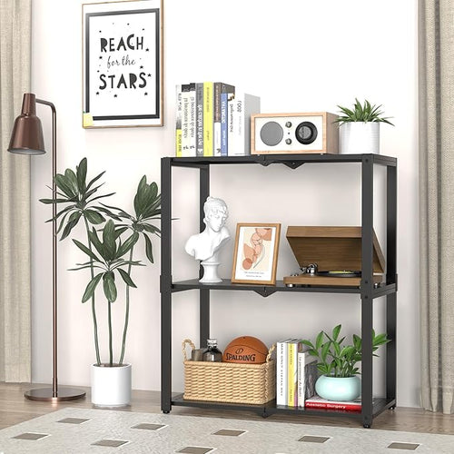 3-Shelf Storage Shelving Unit Metal Rack Heavy-Duty 28"x13.5"x33.5" for Garage, Kitchen and Bedroom Layers Increased Black