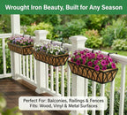 Y&M Planter, 24in Metal Box with Coco Liner, Indoor Outdoor Window/Railing Planter, 2pcs, Black