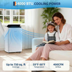 14,000 btu portable air conditioner, 4-in-1 portable ac shown in use