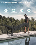 SERWALL Patio Chaise Lounge Chair Set of 4, 5 Positions Adjustable Poly Outdoor Lounger for Pool, HDPE Lounge Chair with Rolling Wheels & Cup Holder for Poolside, Deck, Obsidian Black