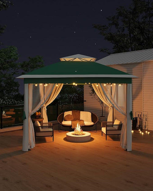 11'x11 Pop-Up Gazebo, Instant Outdoor Canopy Tent with Mosquito Nettings, Durable Steel Frame, Water, and UV Proof, for Patio, Garden, Courtyard, Party (Green)