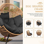 Vongrasig Outdoor Wicker Egg Chair PE Rattan Chair with Cushion, Oversized Patio Lounge Chair for Outdoor, Indoor, Balcony, Backyard, Garden, Black