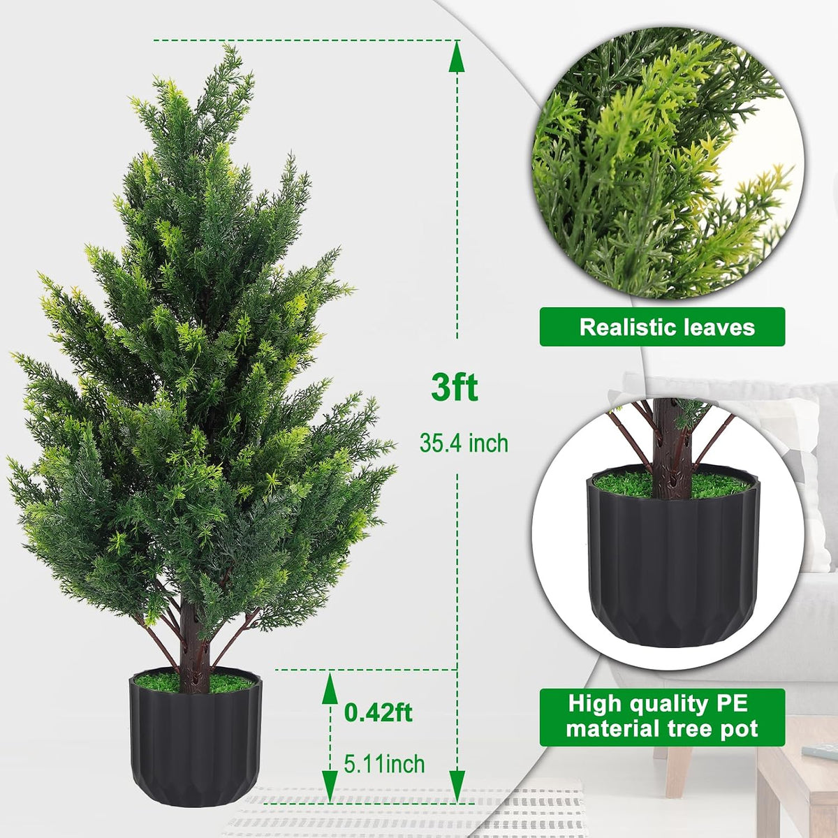 3ft tall artificial cedar topiary trees set of shown in use