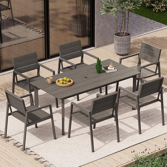 Outdoor Patio Dining Chairs Set of 2, 350LBS Capacity Aluminum Patio Dining Chairs with Armrests, Weather-Resistant for Lawn, Garden, Yard, Poolside and Indoor Use (Gray & Teak)