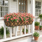 Y&M 30 inch Window Planter Box 2Pcs Iron Window Deck Railing Planter with Coco Liner, Metal Horse Troughs Fence Planter for Outdoor Balcony Rail Fence Porch Patio