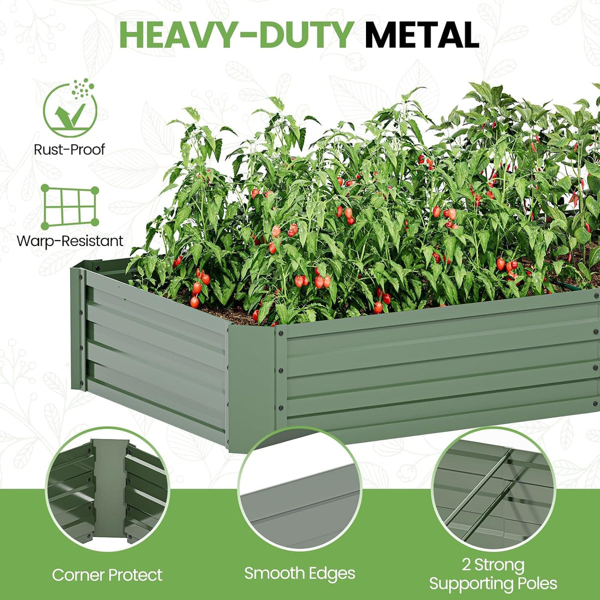 specilite raised garden bed with mini greenhouse, galvanized showing dimensions