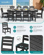 SERWALL 11 Piece Outdoor Dining Set, 84" HDPE Outdoor Table and Chairs for 10，All Weather Patio Furniture Set with Umbrella Hole for Backyard, Garden, Black