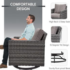 Belord Patio Furniture Set with Fire Pit Table: 9 Pieces Wicker Oversize Patio Conversation Set with Outdoor Swivel Glider Rocker Rattan Couch Ottomans, Anti-Rust Frame, Removable Cushion Grey