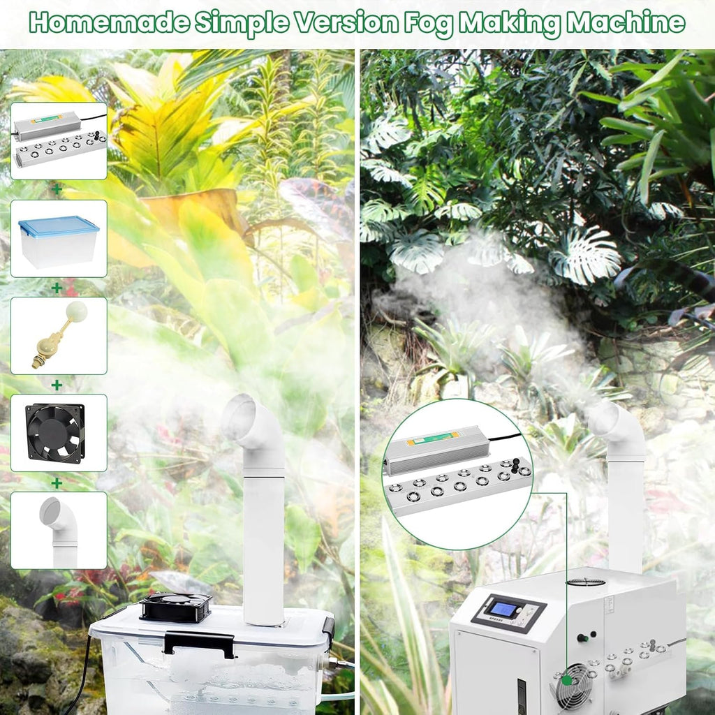 Ultrasonic Mist Maker 12 Head,Add Replacement Atomizer Heads,400W Power Water Proof Ultrasonic Mister,Ultrasonic Fog Humidifier with Float,for Vegetable Preservation,Landscape, Halloween,etc