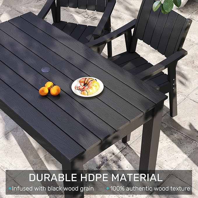 ZHUSI Patio Table and Chairs Set, Outdoor Table and Chairs,HDPE Outdoor Dining Set with Umbrella Hole for Backyard, Poolside, Porch (Black, 5 PCS)