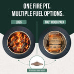 tiki patio 25-inch smokeless outdoor wood burning fire showing dimensions