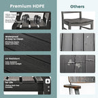 Pamapic 7 PCS Outdoor Dining Set, Spacious HDPE Outdoor Table and Chairs, Wood Grain Patio Furniture Sets with Elegant Armrest, All-Weather Patio Dining Table with Umbrella Hole, Black