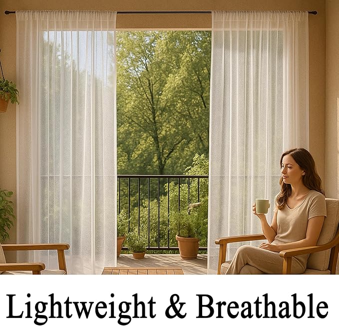 10 x 10 ft Outdoor White Tulle Backdrop Curtains Waterproof Voile Sheer Screen Breathable Mash Netting Light Filtering Privacy Curtains for Patio Porch Yard Pergola Gazebo, 2 Panels
