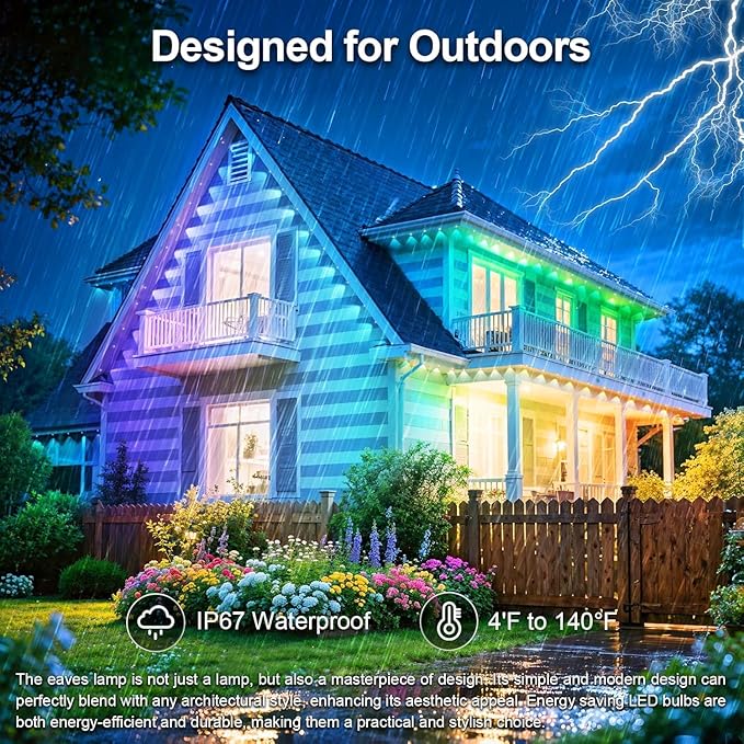 100FT Permanent Outdoor Lights for House Waterproof, IP67 LED Eave Lights with App/Remote Control, Outdoor Permanent led Lighting for House Roof Decor,Christmas,Party,All Holiday and Daily