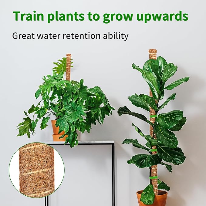 4 Pack 28 Inch Moss Pole Monstera Plant Support, Coir Moss Poles for Climbing Indoor Plants, Bendable Plant Stake Trellis for Potted Plant, Pothos, Philodendron