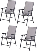 Outsunny Folding Outdoor Patio Chairs Set of 4 Stackable Portable for Deck, Garden, Camping and Travel
