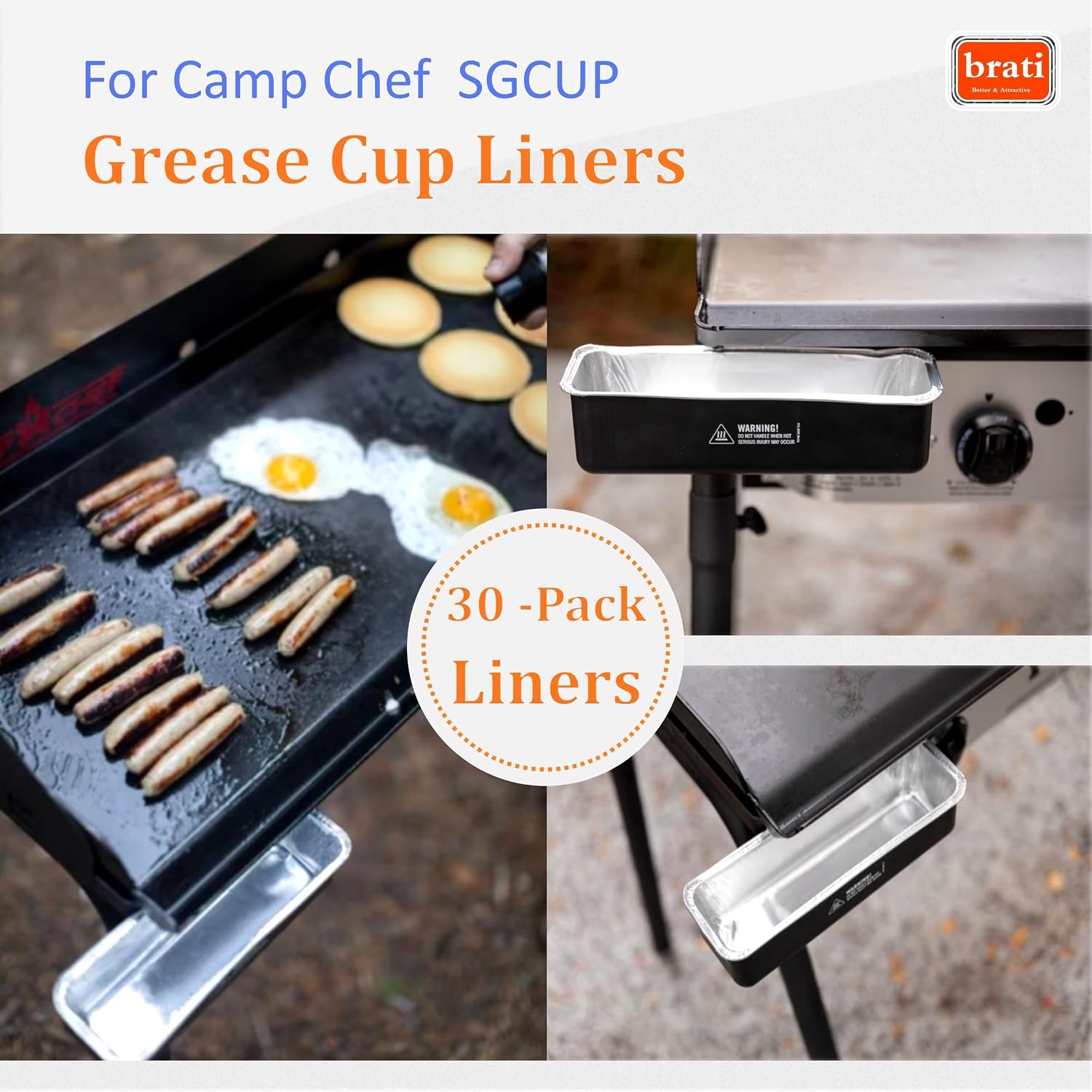 Disposable Grease Cup Liners for Camp Chef Professional Grease Cup, for SGCUP, FTG475, FTG600, FTG900 Accessories SGCUPF,30 Pack
