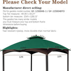 SCOCANOPY Forest Green Ripstop Replacement Top Fit for Lowe's Allen Roth 10X12 Gazebo Model #GF-12S004B-1/ GF-12S004BTO