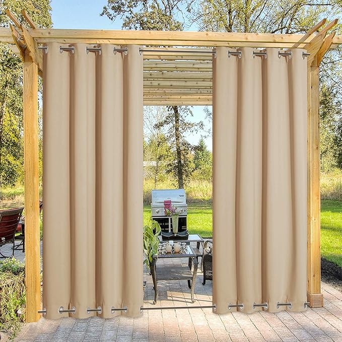 NICETOWN Outdoor Curtain for Patio Waterproof & Windproof 95" L, Thermal Insulated Top and Bottom Fixed Rustproof Grommets Light Block Outdoor Drape for Pool/Gazebo, Biscotti Beige, 1 Panel, W52 in