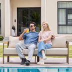 Outdoor Couch Aluminum Patio Furniture, 3-Seat All-Weather Metal Modern Patio Sofa with Washable Thick Cushion for Garden/Backyard/Porch, Beige