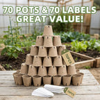 70Pcs Biodegradable 4” Peat Pots with 70Pcs Plant Labels, Biodegradable Seed Starter Pots with Drainage Holes, Nursery Pots for Seedlings, Herbs, Vegetables, Flowers, Gardening Kit