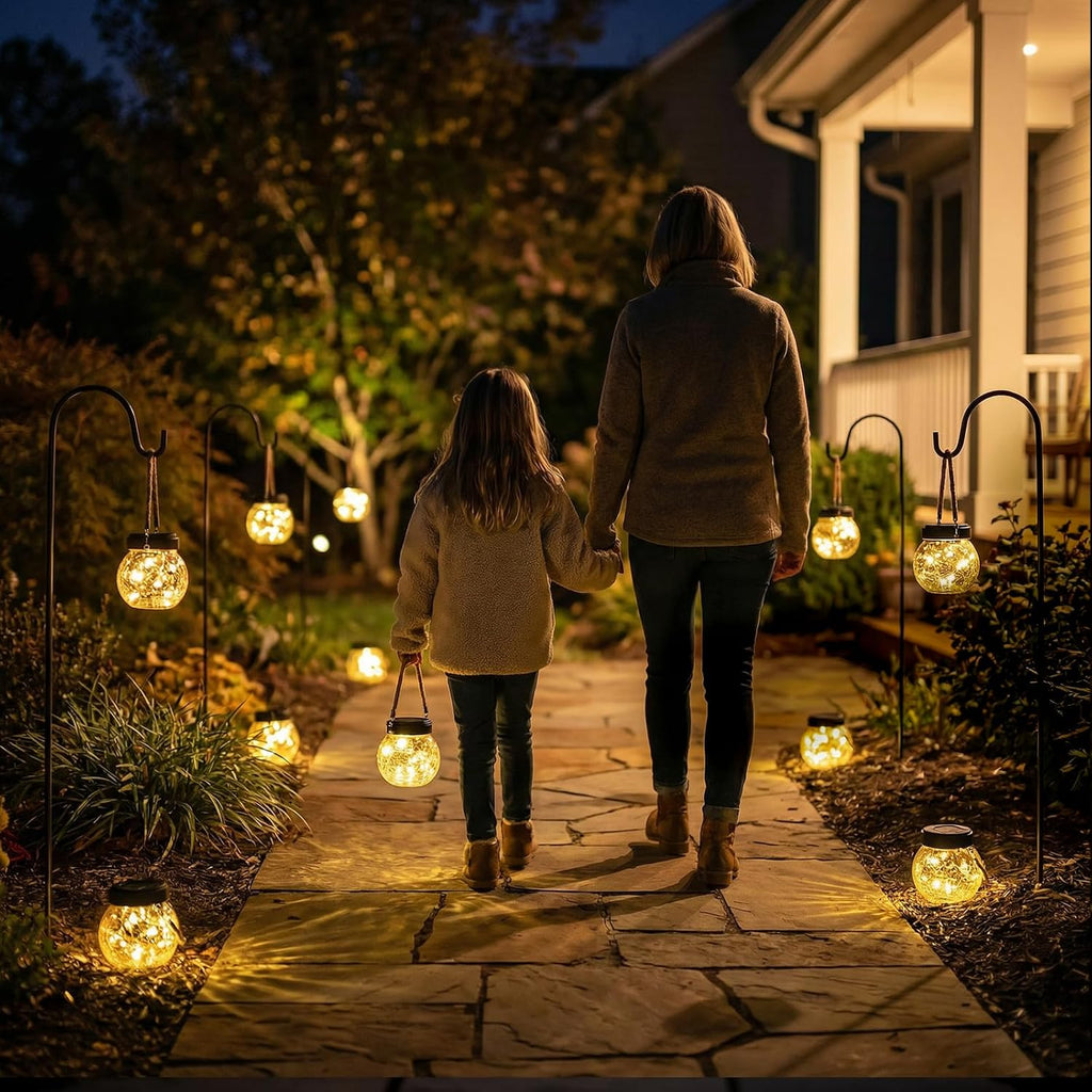 ROSHWEY 6 Pack M Size Solar Lantern Gifts for Women - Outdoor Solar Lanterns Waterproof with 15 LED Hanging Garden Patio Backyard Decor Lights for Halloween Christmas Easter Gift