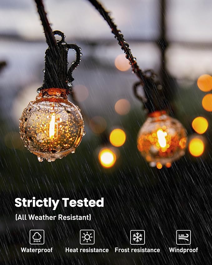 Brightown Outdoor String Lights 29 Feet G40 LED Patio Lights, Plug-in, 13 Plastic Edison Bulbs(1 Spare), Waterproof Connectable Hanging Light for Backyard Porch Balcony Party Decor, E12 Base, Black