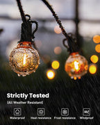 Brightown Outdoor String Lights 29 Feet G40 LED Patio Lights, Plug-in, 13 Plastic Edison Bulbs(1 Spare), Waterproof Connectable Hanging Light for Backyard Porch Balcony Party Decor, E12 Base, Black