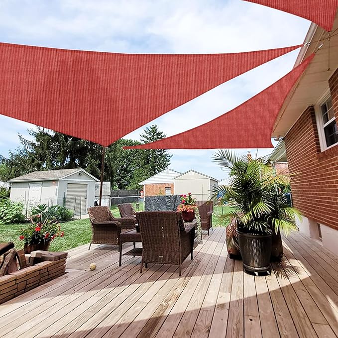 Patio Paradise 21' x 21' x 21' Sun Shade Sail Triangle Canopy Shade Cloth Fabric Sunlight Block Patio Pergola Cover HDPE Deck Awning for Outdoor Backyard Roof Shading, Red