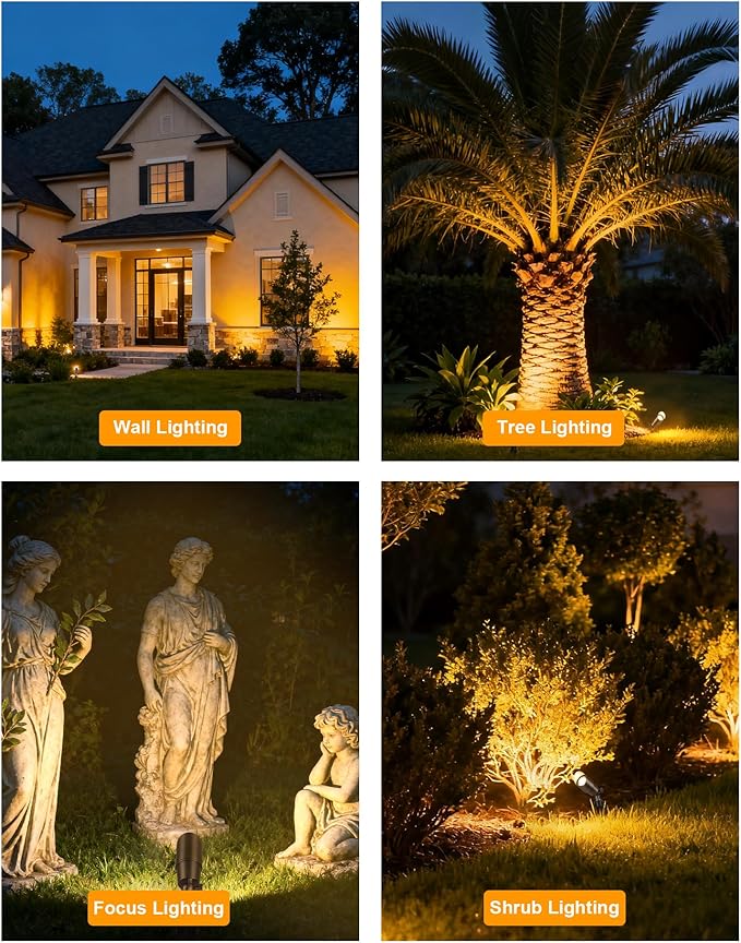 PARTPHONER Solid Brass Low Voltage Landscape Lighting, Wired 12V LED Landscape Spotlights with Aluminum Housing MR16 Bulb, Heavy Duty Outdoor Waterproof Up Lights for Garden, Yard, Trees, 12Pack