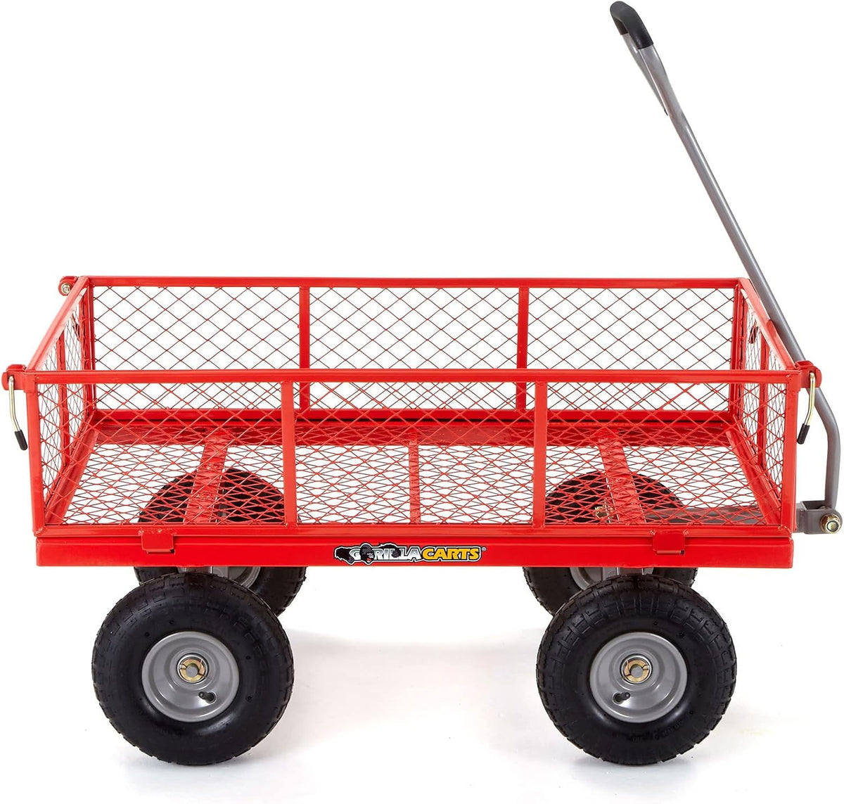 gorilla carts steel utility garden cart, 800 lb., front angle view
