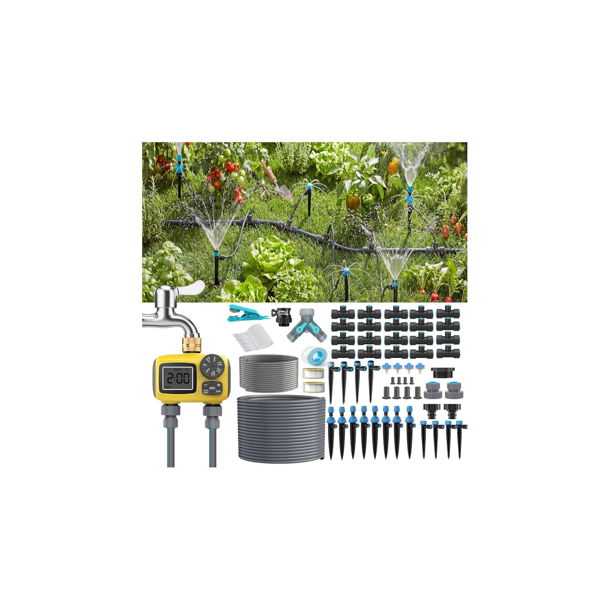 150ft drip irrigation system kit with 2 zone, main product view