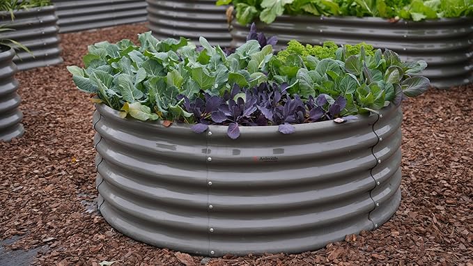 A ANLEOLIFE Set of 14 18 Inch Tall Raised Garden Beds Kit, Heart-Shaped, Long Oval & Round Metal Planters – Ideal for Creative Garden Layouts, Quartz Grey