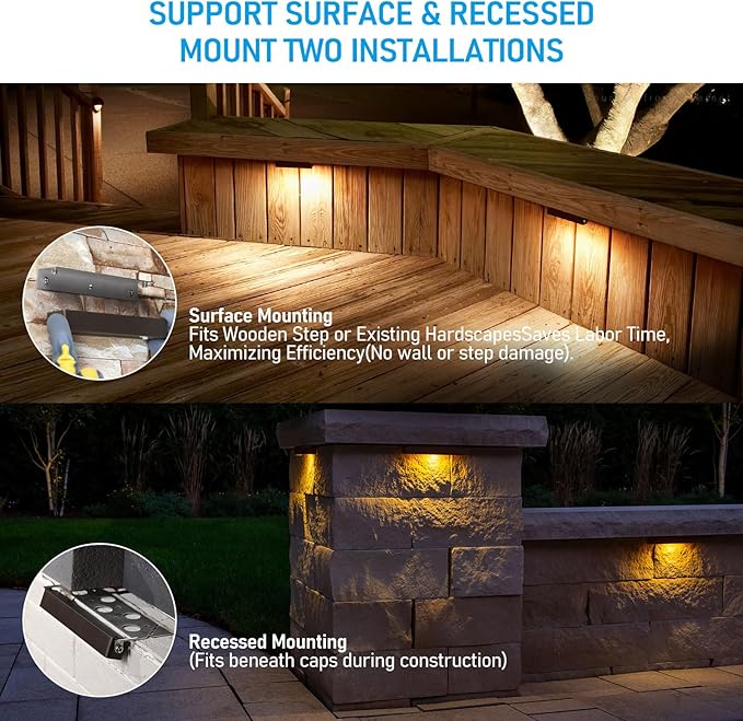 LEONLITE 7 Inch LED Hardscape Lighting, Update Retaining Wall Lights, LED Landscape Lighting, 12-24V AC/DC Paver Light Low Voltage, 3W/4W/5W Dimmable Outdoor Step Lights, 2700K Soft White, ETL, 4 Pack