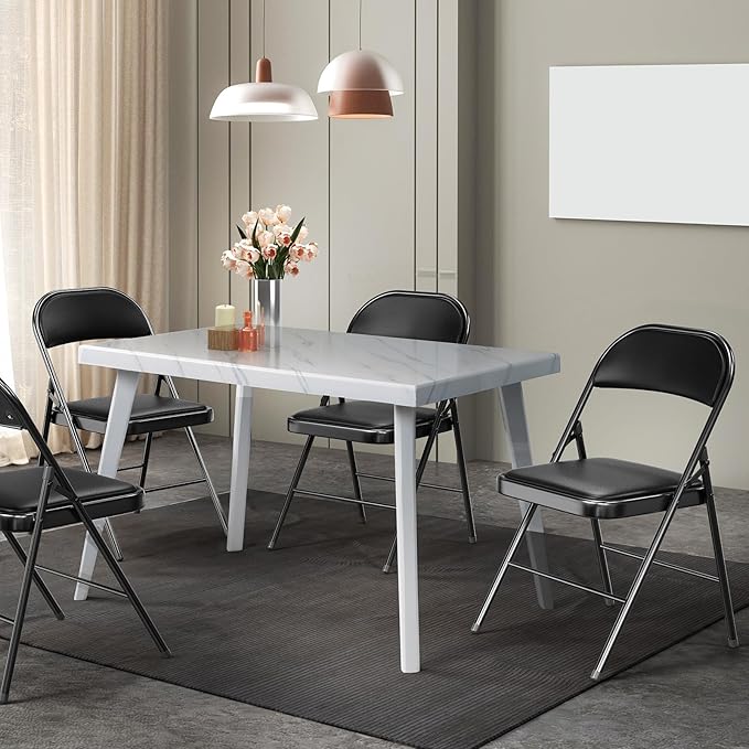 VINGLI 8 Pack Folding Chairs with Padded Seats, Metal Frame with Pu Leather Seat & Back, Capacity 350 lbs, Black