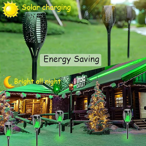 4 Pack Outdoor Solar Flame Light,Solar Lights Outdoor for Garden Decorations with Flickering Flame,IP65 Waterproof Solar Powered Yard Lights Torch Light for Lawn Patio Pathway (Green)