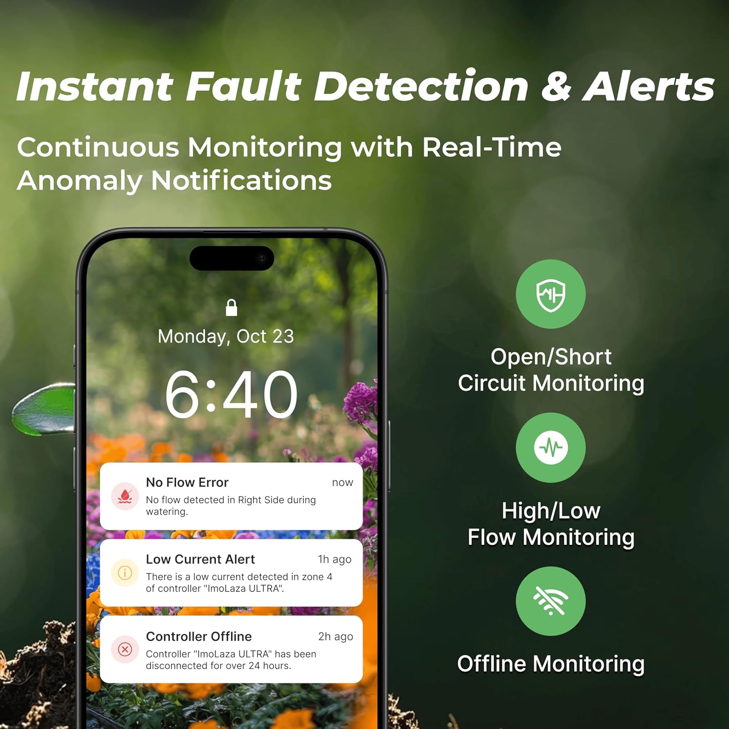 ImoLaza Outdoor Sprinkler Controller, 4-Zone Ultra WiFi Sprinkler Timer | Smart lawn irrigation: water saving, weather-based, soil saturation skip, easy App control, works with Alexa, fault alerts