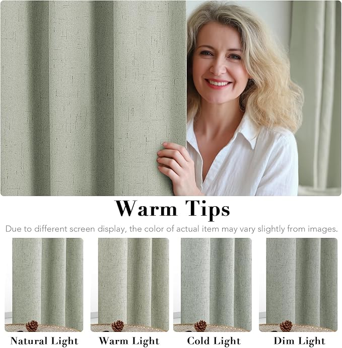 H.VERSAILTEX Primitive Linen Curtains 100% Blackout Curtain Drapes Burlap Fabric Curtains with White Thermal Insulated Liner, Grommet Top Drapes Living Room/Bedroom (2 Panels, 42 x 63 Inch, Sage)